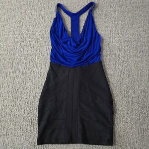 Sky Blue Black Beaded Bodycon Dress Womens S Mini Party Cocktail Club Sexy